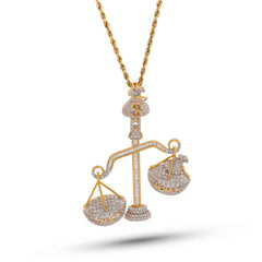 Libra Scale Natural Diamond 10k Yellow Gold 4CTW Money Bag Bail Mens Charm 14.9gms