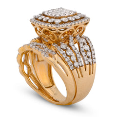 Square Shape Halo Multi Row Womens 1.5CTW Natural Diamond Ring w/ Band 10k Yellow Gold 6.7gms
