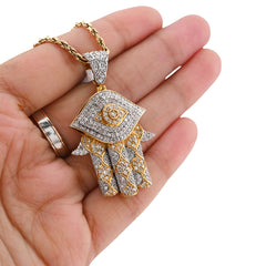 Hamsa Hand 2.5CTW Natural Diamond 10k Gold Pendant Evil Eye Centre Charm 8.6gm