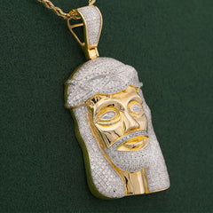 10k Yellow Gold 3CTW Natural Diamond Jesus Head Religious Pendant Mens Charm 21.6gms