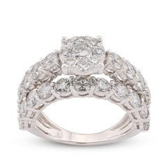 14K White Gold 4.8CTW Natural Diamond Round Centre 3 Row Womens Engagement Ring 6.8gms