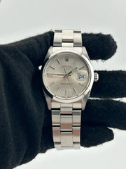 Rolex Oyster Perpetual Date Silver Stick Dial on Oyster Steel Bracelet Ref. 15000 1988