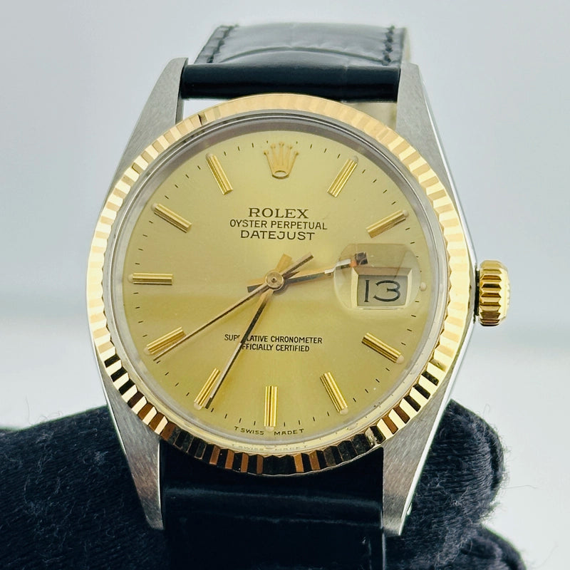 Rolex Datejust Champagne Stick Dial on Generic Leather Band Ref. 16013 1986