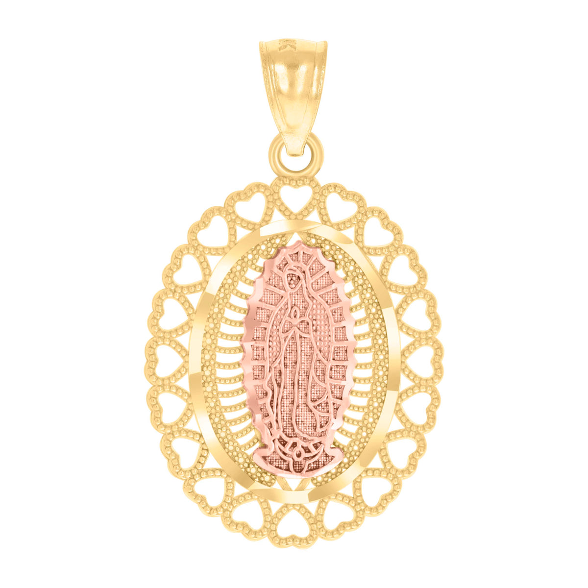 10kt Two-Tone Gold Mens Diamond-Cut Lady Of Guadalupe Religious Charm Pendant