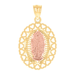 10kt Two-Tone Gold Mens Diamond-Cut Lady Of Guadalupe Religious Charm Pendant