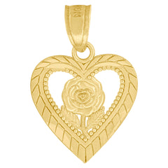 10kt Yellow Gold Womens Flower Heart Charm Pendant