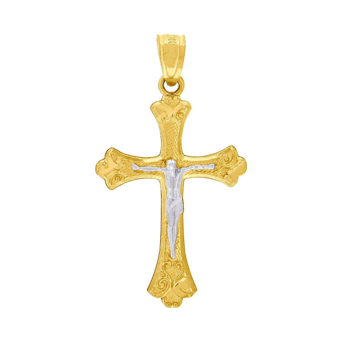 10kt Two-Tone Gold Mens Women Crucifix Cross Religious Charm Pendant