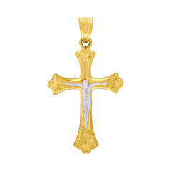10kt Two-Tone Gold Mens Women Crucifix Cross Religious Charm Pendant