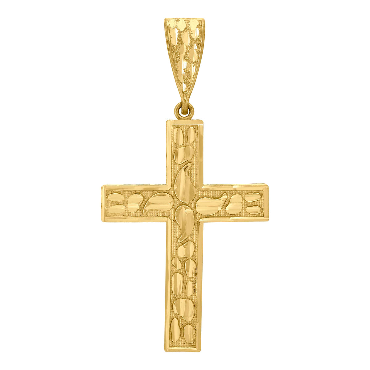 10kt Yellow Gold Diamond-Cut Nugget Mens Cross Religious Charm Pendant