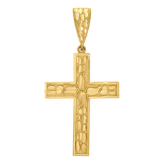 10kt Yellow Gold Diamond-Cut Nugget Mens Cross Religious Charm Pendant