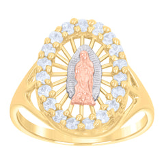 10Kt Tri-Color Gold Womens Cubic Zirconia Lady Of Guadalupe Religious Ring