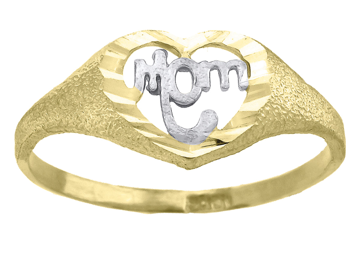 14Kt Two-Tone Gold Womens Diamond-Cut Textured Mom Ring