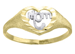 14Kt Two-Tone Gold Womens Diamond-Cut Textured Mom Ring