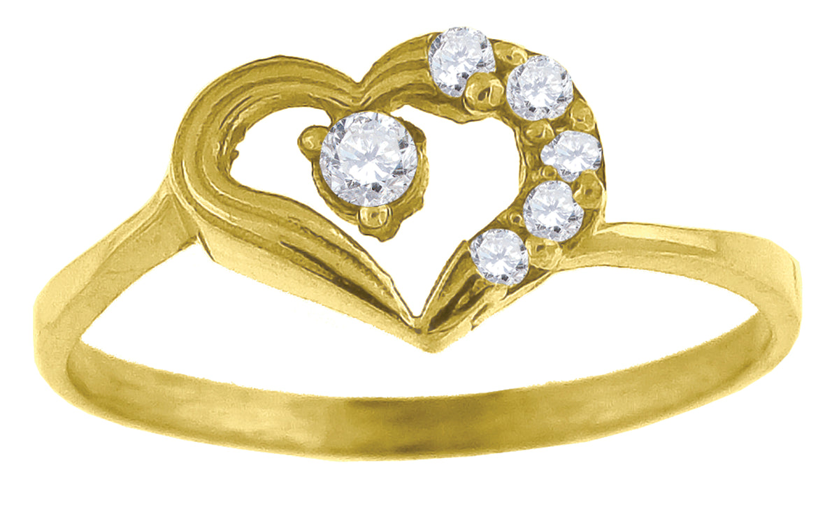 14Kt Yellow Gold Womens Cubic Zirconia Heart Band Ring