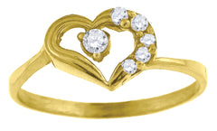 14Kt Yellow Gold Womens Cubic Zirconia Heart Band Ring