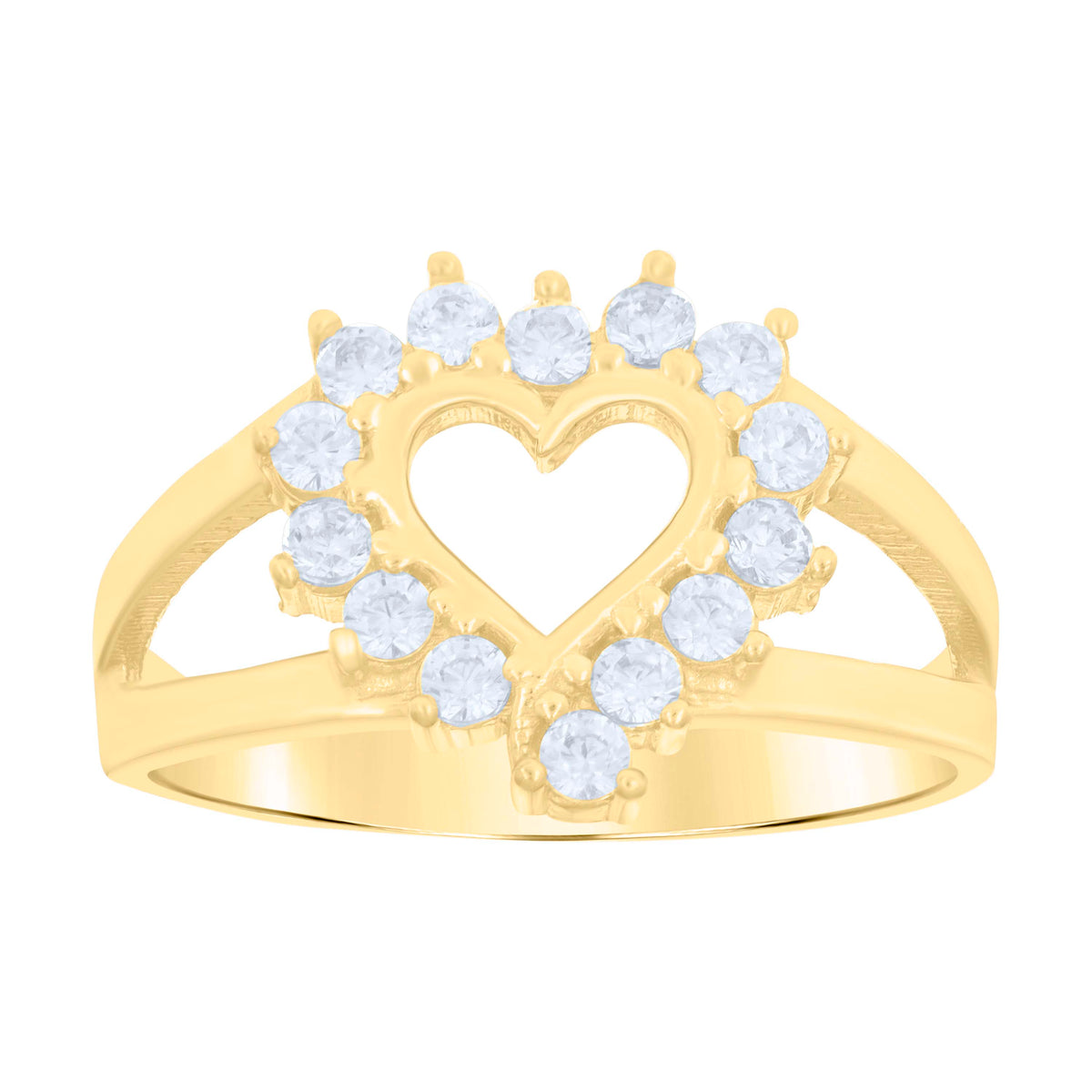 14Kt Yellow Gold Womens Cz Heart Sz7 Band Ring