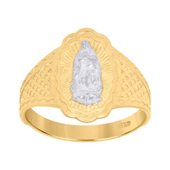 14Kt Gold Womens Two-Tone Guadalupe Marry Oval Sz7 Religious Band Ring