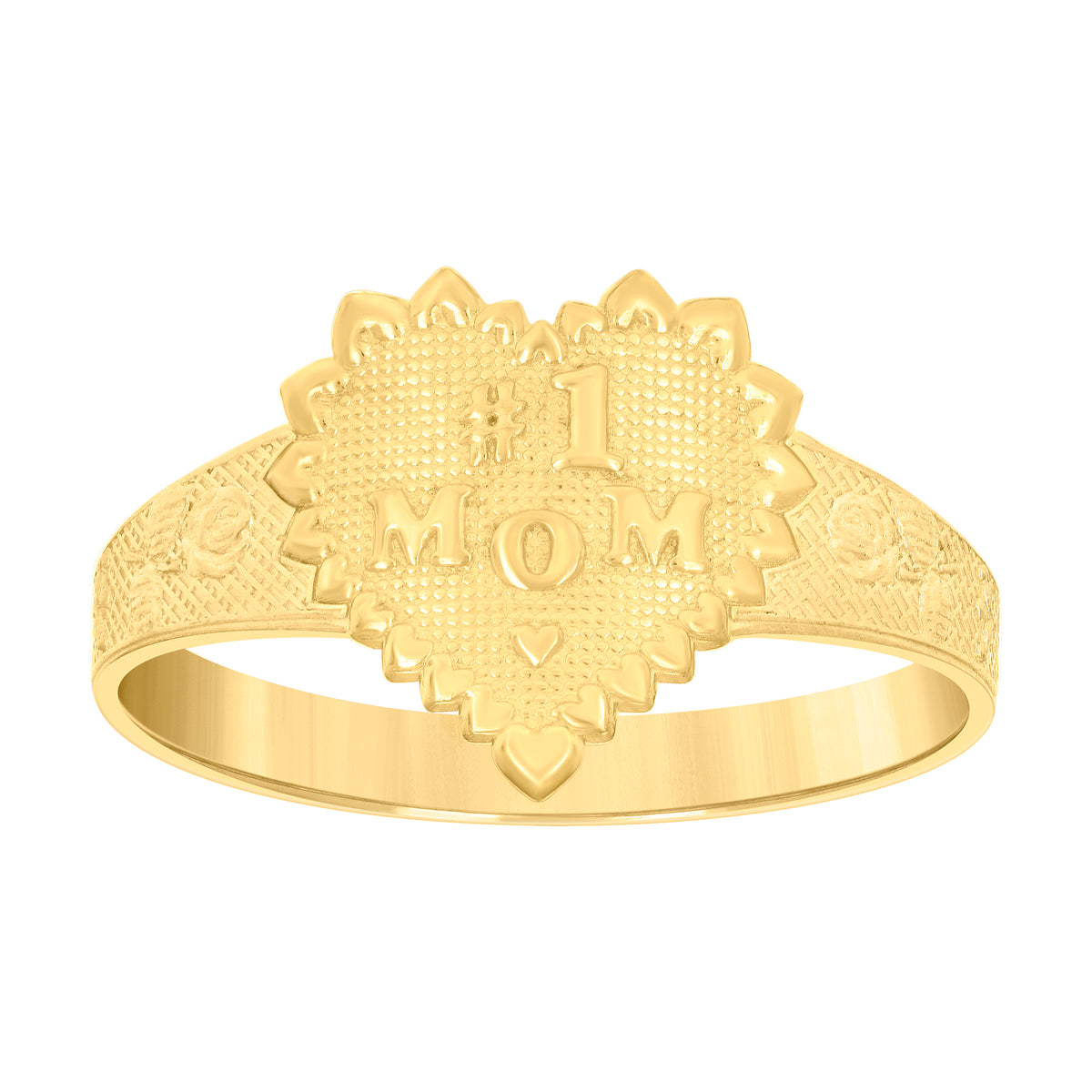 14Kt Gold Womens Two-Tone No. 1 Mom Madre Sz7 Heart Band Ring