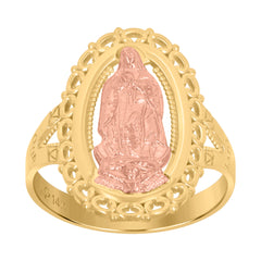 14Kt Gold Womens Two-Tone Guadalupe Mary Oval Head Sz7 Religious Band Ring