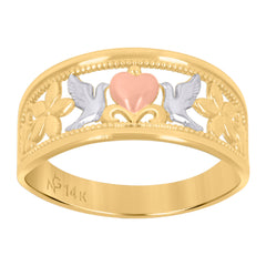 14Kt Gold Womens Tri-Color Heart Pigeons Sz7 Peace Band Ring