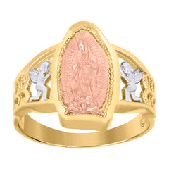 14Kt Gold Womens Tri-Color Guadalupe Mary Angel Sz7 Religious Band Ring