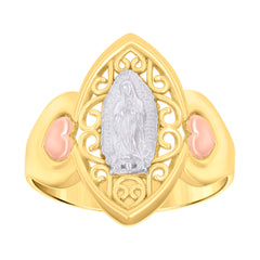 14Kt Gold Womens Tri-Color Guadalupe Mary Heart Sz7 Religious Band Ring