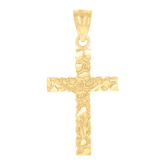 14Kt Yellow Gold Womens Diamond-Cut Nugget Latin Cross Crucifix Ht:32.8Mm Religious Pendant Charm