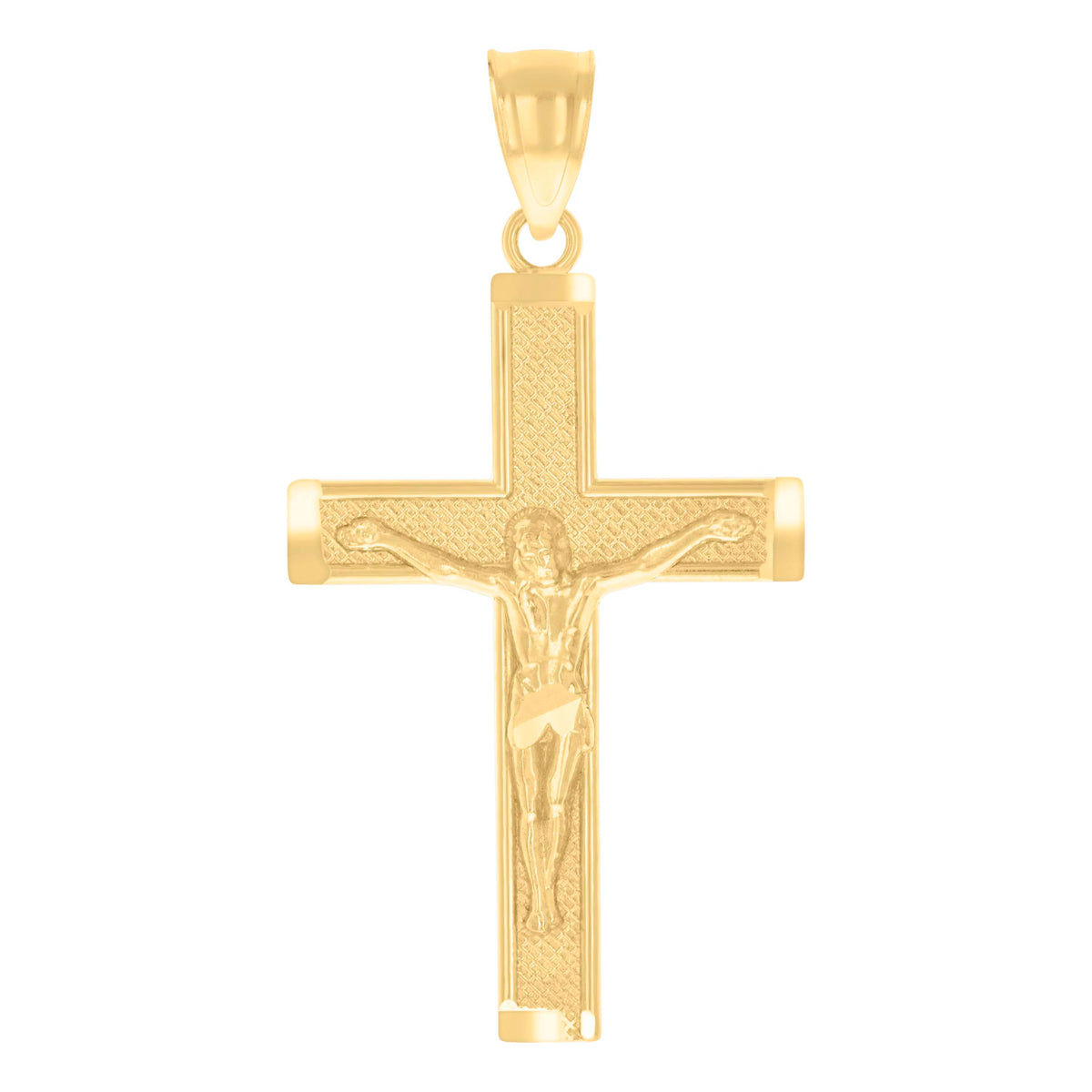 14Kt Yellow Gold Womens Diamond-Cut Cross Crucifix Ht:34.7Mm Religious Pendant Charm