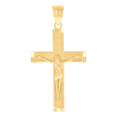 14Kt Yellow Gold Womens Diamond-Cut Cross Crucifix Ht:34.7Mm Religious Pendant Charm