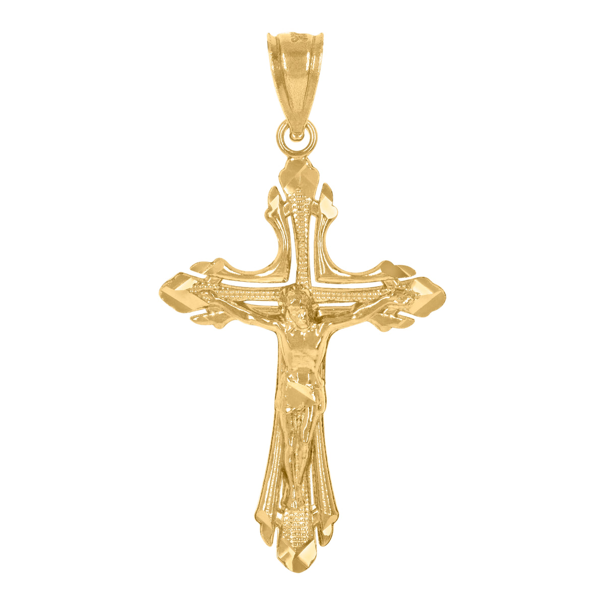 14Kt Yellow Gold Womens Diamond-Cut Cross Crucifix Ht:35.6Mm Religious Pendant Charm