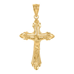 14Kt Yellow Gold Womens Diamond-Cut Cross Crucifix Ht:35.6Mm Religious Pendant Charm