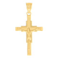14Kt Yellow Gold Unisex Cross Crucifix Ht:30.2Mm Religious Pendant Charm
