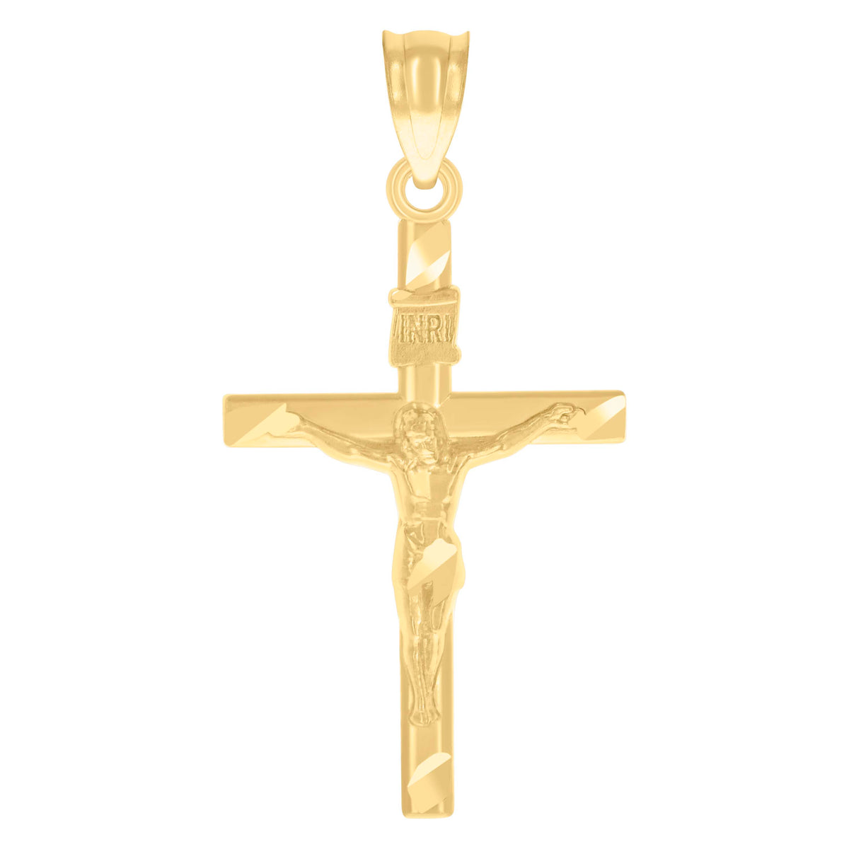 14Kt Yellow Gold Unisex Cross Crucifix Ht:28.4Mm Religious Pendant Charm