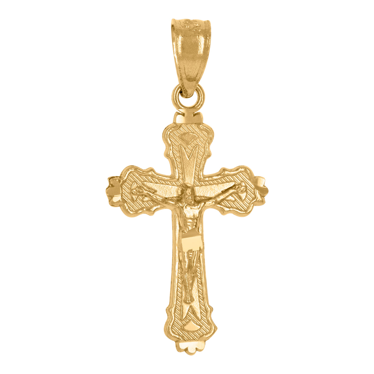 14Kt Yellow Gold Unisex Diamond-Cut Cross Crucifix Religious Charm Pendant