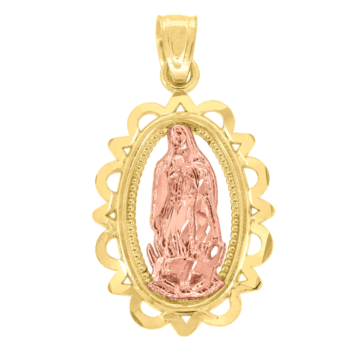 14Kt Gold Unisex Two-Tone Guadalupe Mary Oval Religious Ht:23.9Mm Pendant Charm