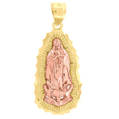 14Kt Gold Unisex Two-Tone Diamond-Cut Guadalupe Mary Religious Pendant Charm