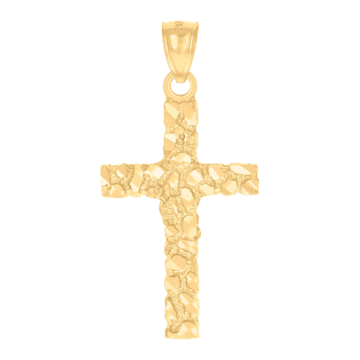 14Kt Yellow Gold Womens Diamond-Cut Nugget Cross Ht:33.3Mm Religious Pendant Charm