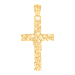 14Kt Yellow Gold Womens Diamond-Cut Nugget Cross Ht:33.3Mm Religious Pendant Charm
