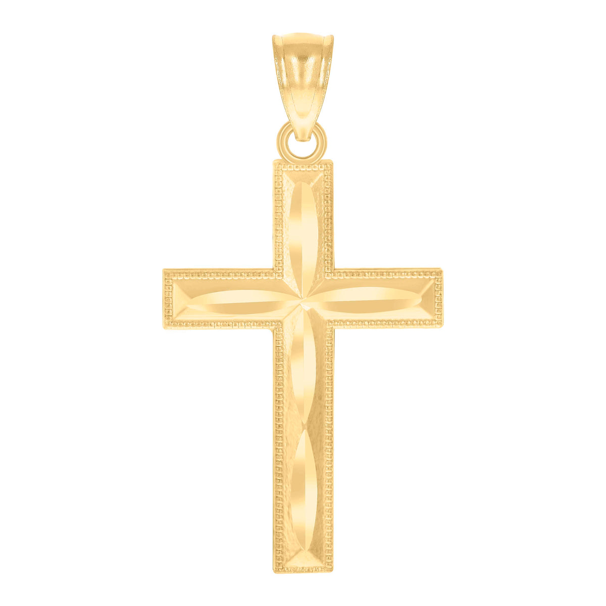 14Kt Yellow Gold Unisex Diamond-Cut Cross Religious Charm Pendant