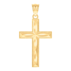14Kt Yellow Gold Unisex Diamond-Cut Cross Religious Charm Pendant