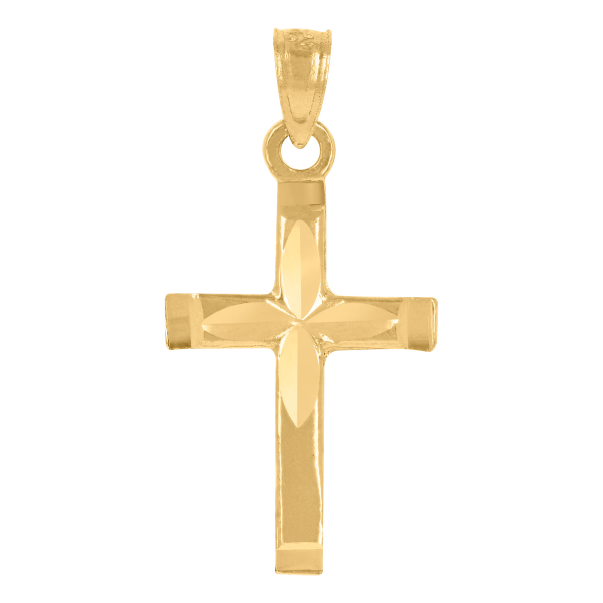 14Kt Yellow Gold Unisex Diamond-Cut Cross Ht:25.8Mm Religious Pendant Charm