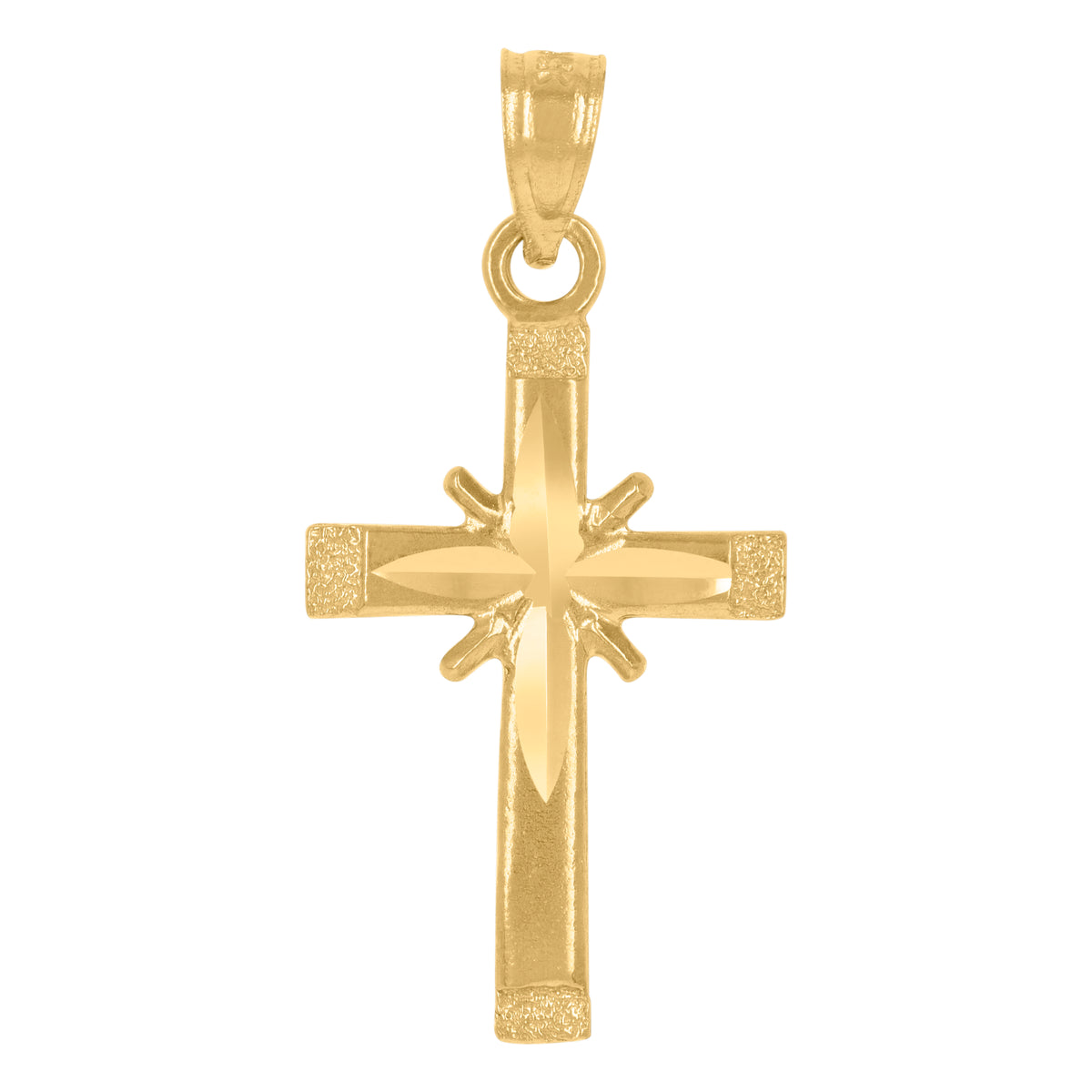 14Kt Yellow Gold Unisex Diamond-Cut Cross Ht:25.5Mm Religious Pendant Charm