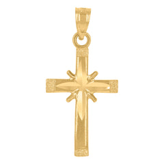 14Kt Yellow Gold Unisex Diamond-Cut Cross Ht:25.5Mm Religious Pendant Charm