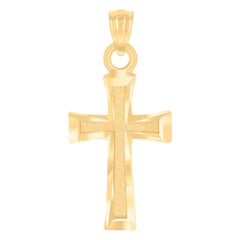 14Kt Yellow Gold Unisex Diamond-Cut Cross Ht:13.9Mm Religious Pendant Charm