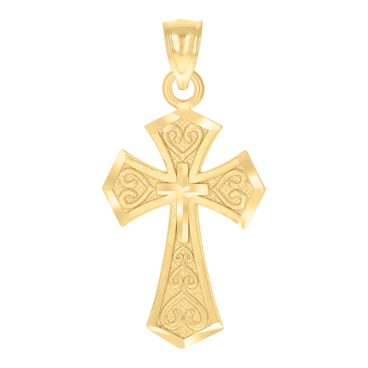 14Kt Yellow Gold Unisex Diamond-Cut Cross Ht:25.4Mm Religious Pendant Charm