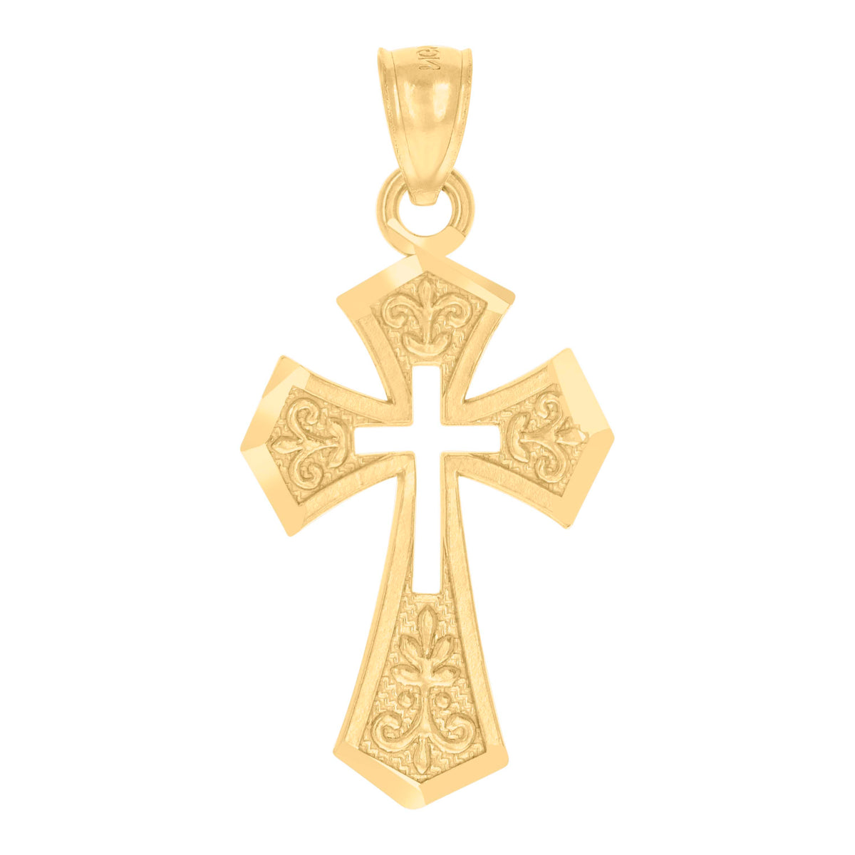 14Kt Yellow Gold Unisex Diamond-Cut Cross Ht:25.7Mm Religious Pendant Charm