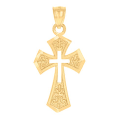 14Kt Yellow Gold Unisex Diamond-Cut Cross Ht:25.7Mm Religious Pendant Charm