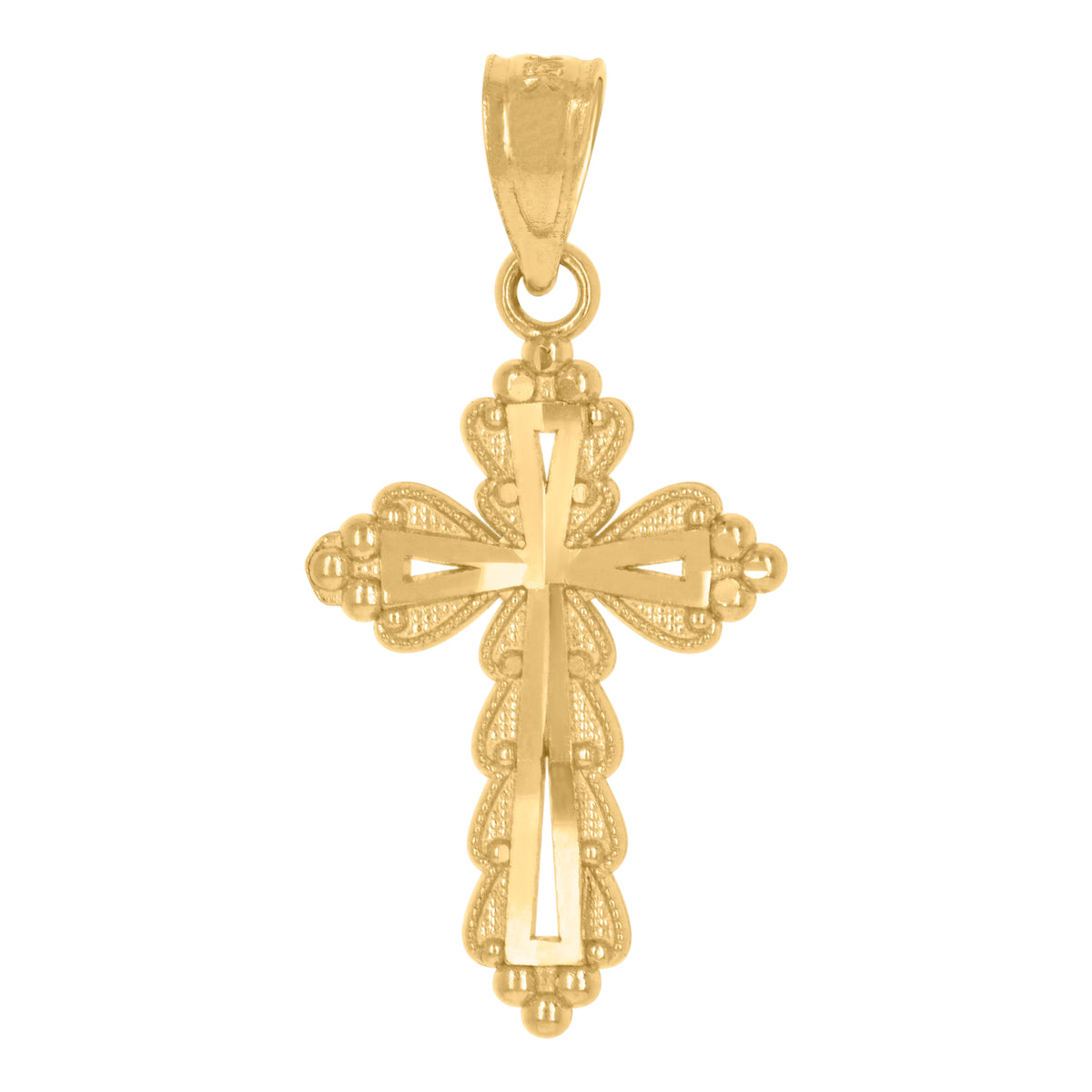 14Kt Yellow Gold Unisex Diamond-Cut Cross Ht:24.1Mm Religious Pendant Charm