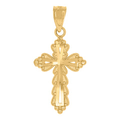 14Kt Yellow Gold Unisex Diamond-Cut Cross Ht:24.1Mm Religious Pendant Charm