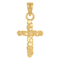 14Kt Yellow Gold Unisex Diamond-Cut Nugget Cross Ht:17.1Mm Religious Pendant Charm